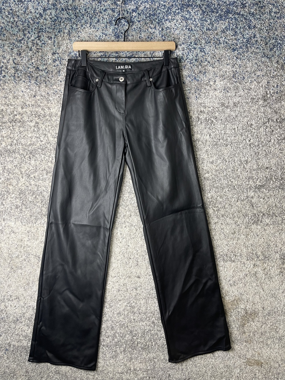 I.AM.GIA Pants Womens Medium Black Faux Leather Straight Leg High Rise Pockets
